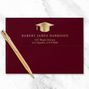Elegant Burgundy Gold Graduation Return Address Envelope