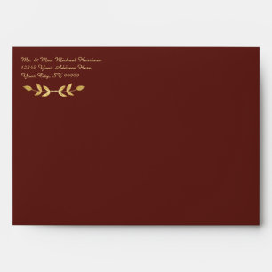Elegant Burgundy Gold Leaf Wreath Classy Wedding Envelope