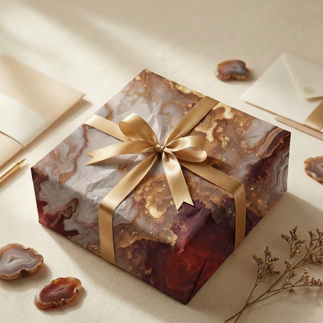 Elegant Burgundy Gold Liquid Marble Agate Abstract Tissue Paper (Creator Uploaded)