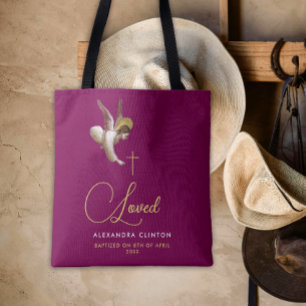 Elegant Burgundy Gold Love Angel Calligraphy Typo Tote Bag