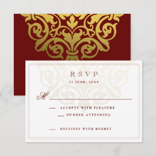 Elegant Burgundy Gold Mandala Indian Wedding RSVP Card