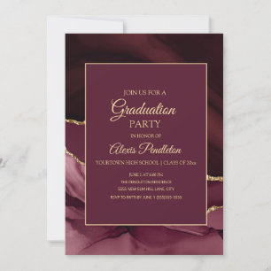 Elegant Burgundy Gold Marble Graduation Party Invitation