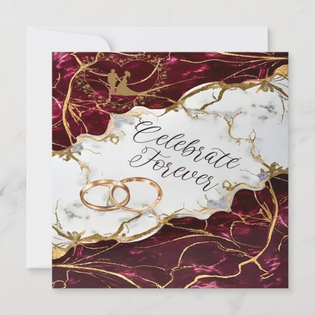 Elegant Burgundy & Gold Marble Invitation (Front)