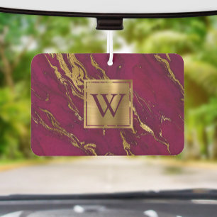 Elegant Burgundy Gold Marble Monogram Air Freshener