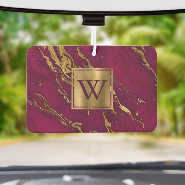 Elegant Burgundy Gold Marble Monogram Air Freshener (Creator Uploaded)
