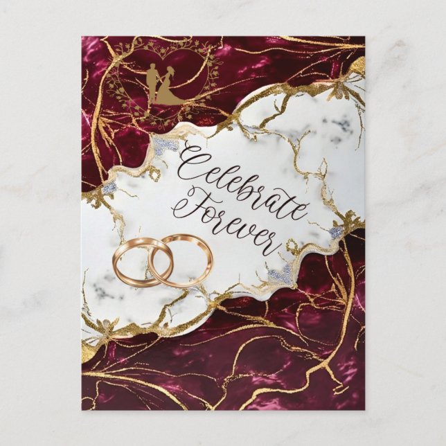 Elegant Burgundy & Gold Marble Wedding Invitation (Front)