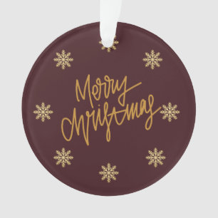 Elegant Burgundy & Gold Merry Christmas Ornament