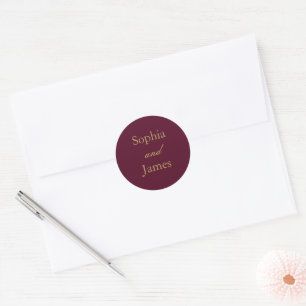 Elegant Burgundy Gold Minimalist Wedding Classic Round Sticker