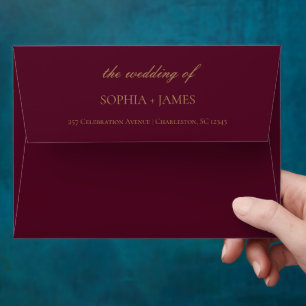 Elegant Burgundy Gold Minimalist Wedding Envelope