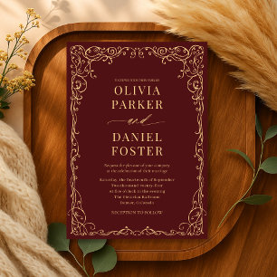 Elegant Burgundy Gold Minimalist Wedding Invitation