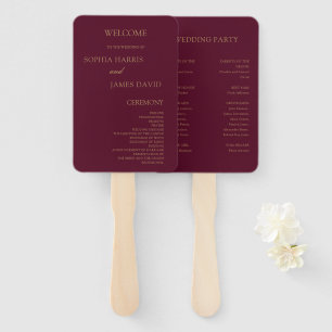 Elegant Burgundy Gold Minimalist Wedding Programs Hand Fan