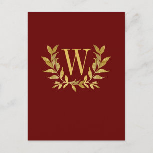 Elegant Burgundy Gold Monogram Wedding Postcard
