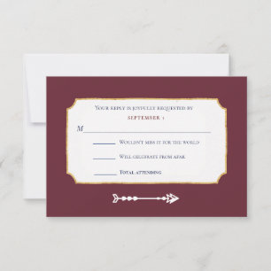 Elegant Burgundy Gold Music Mix Request Wedding RSVP Card