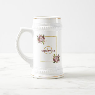 Elegant Burgundy Gold Pink Floral Bridesmaid Beer Stein