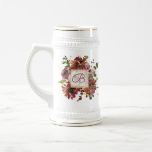 Elegant Burgundy Gold Pink Floral Bridesmaid Beer Stein