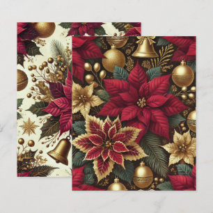 Elegant Burgundy & Gold Poinsettia Scrapbook Paper