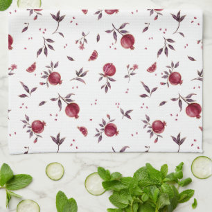 Elegant Burgundy Gold Pomegranate Watercolor Patte Kitchen Towel