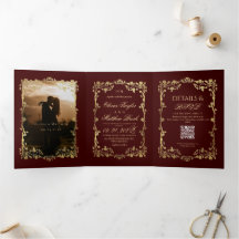 Elegant Burgundy Gold Rose Flowers Wedding