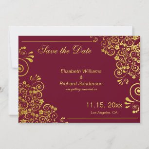 Elegant Burgundy Gold Save the Date  Wedding