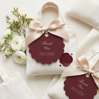 Elegant Burgundy Gold Script Wedding Thank You Favour Tags