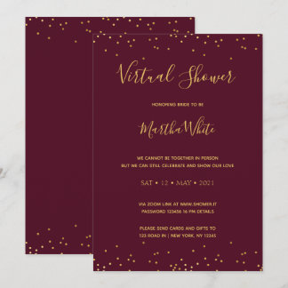 Elegant Burgundy Gold Simple Virtual Bridal Shower Invitation