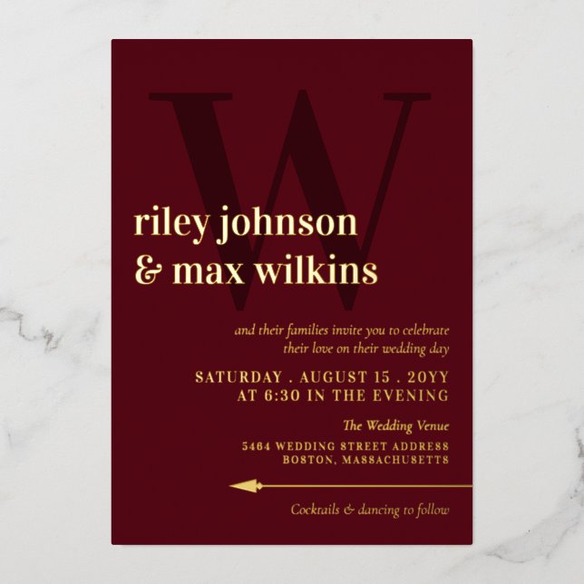 Elegant Burgundy & Gold Typography Arrow (Front)