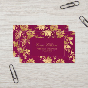 Elegant Burgundy Gold Vintage Wedding Planner Business Card