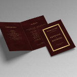 Elegant burgundy gold wedding folded program<br><div class="desc">Modern simple minimalist typography deep burgundy and faux gold folded ceremony and party wedding program template on a vintage style antique distressed looking background.              Easy to personalize with your text on the front,  back and inside!</div>