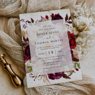 Elegant Burgundy Gold Wedding Invitation