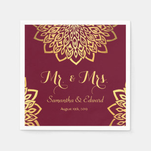 Elegant Burgundy Gold Wedding Napkin