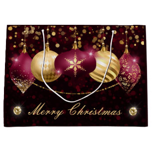 Elegant Burgundy & Gold Winter Baubles Christmas Large Gift Bag