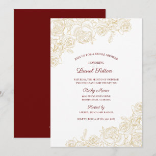 Elegant Burgundy & Golden Roses Bridal Shower Invitation