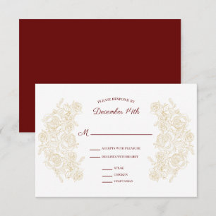Elegant Burgundy & Golden Roses RSVP Card
