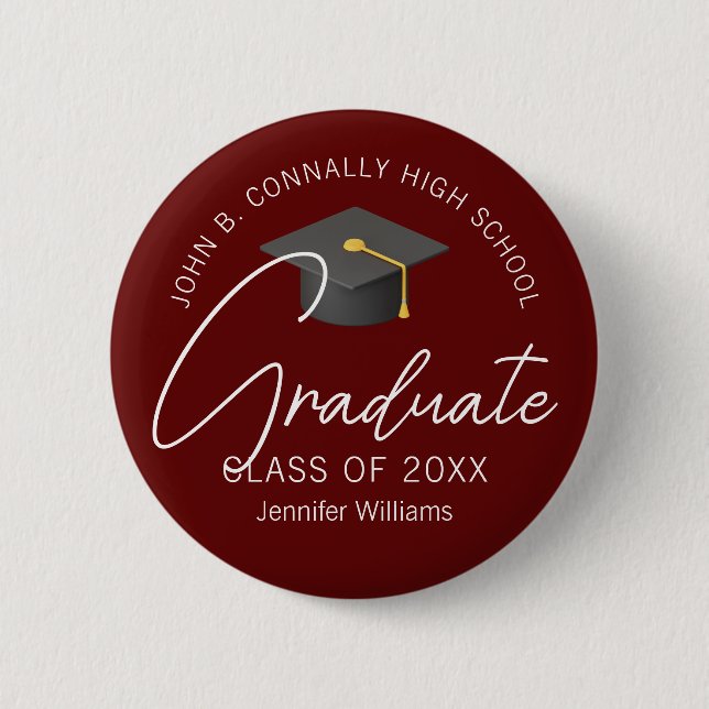 Elegant Burgundy Graduate Custom 2025 Graduation 2 Inch Round Button (Front)