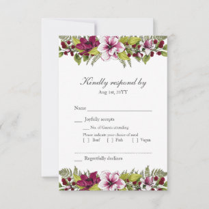 Elegant Burgundy Greenery Floral Wedding QR Code RSVP Card