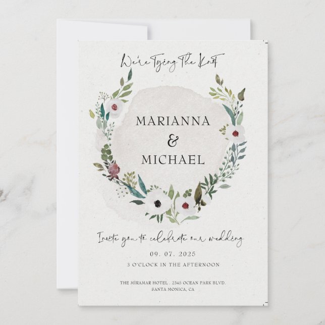 Elegant Burgundy Greenery Thin Script Wedding  (Front)