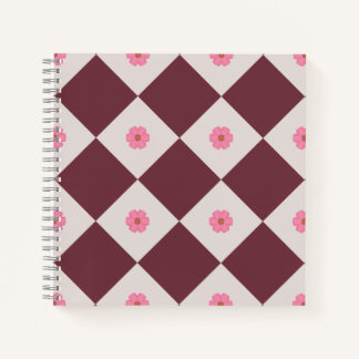 Elegant Burgundy & Grey Floral Diamond Notebook