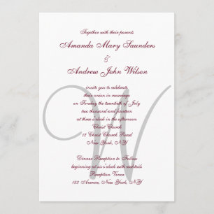 Elegant Burgundy Grey Monogram Formal Wedding Invitation