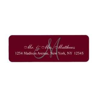 Elegant Burgundy Grey Monogram Wedding Address