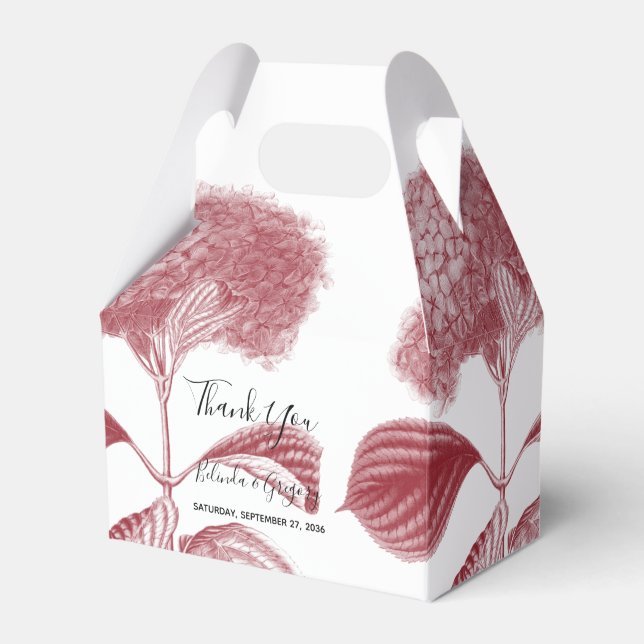 Elegant Burgundy Hydrangea Wedding Favor Box (Front Side)