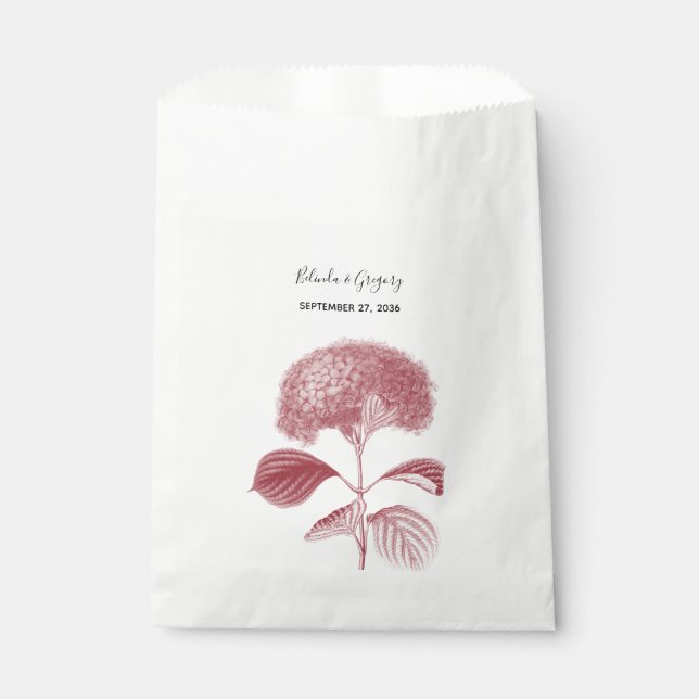 Elegant Burgundy Hydrangea Wedding Favour Bag (Front)