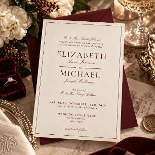 Elegant Burgundy Ivory Classic Script Wedding Invitation