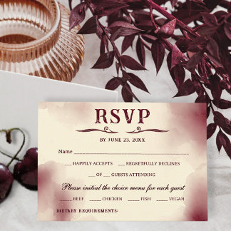 Elegant Burgundy Ivory Minimalist Retro Wedding RSVP Card