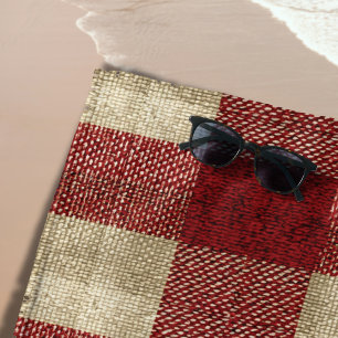 Elegant Burgundy Ivory Rust Red Plaid Pattern Beach Towel