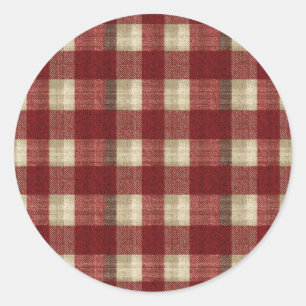 Elegant Burgundy Ivory Rust Red Plaid Pattern Classic Round Sticker