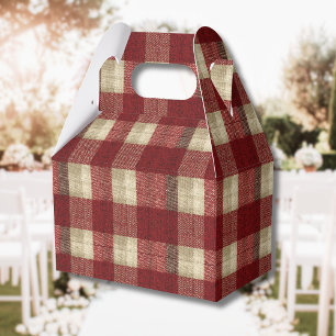 Elegant Burgundy Ivory Rust Red Plaid Pattern Favor Box