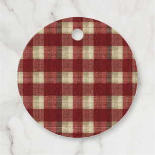 Elegant Burgundy Ivory Rust Red Plaid Pattern Favour Tags