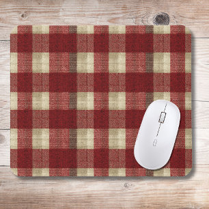 Elegant Burgundy Ivory Rust Red Plaid Pattern Mouse Pad