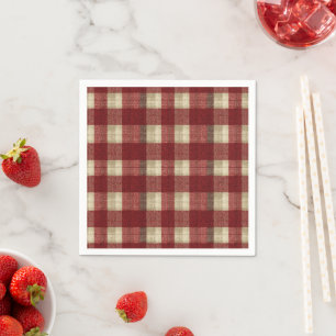 Elegant Burgundy Ivory Rust Red Plaid Pattern Napkin