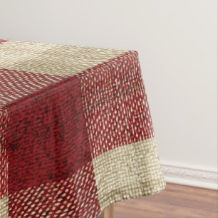Elegant Burgundy Ivory Rust Red Plaid Pattern Tablecloth